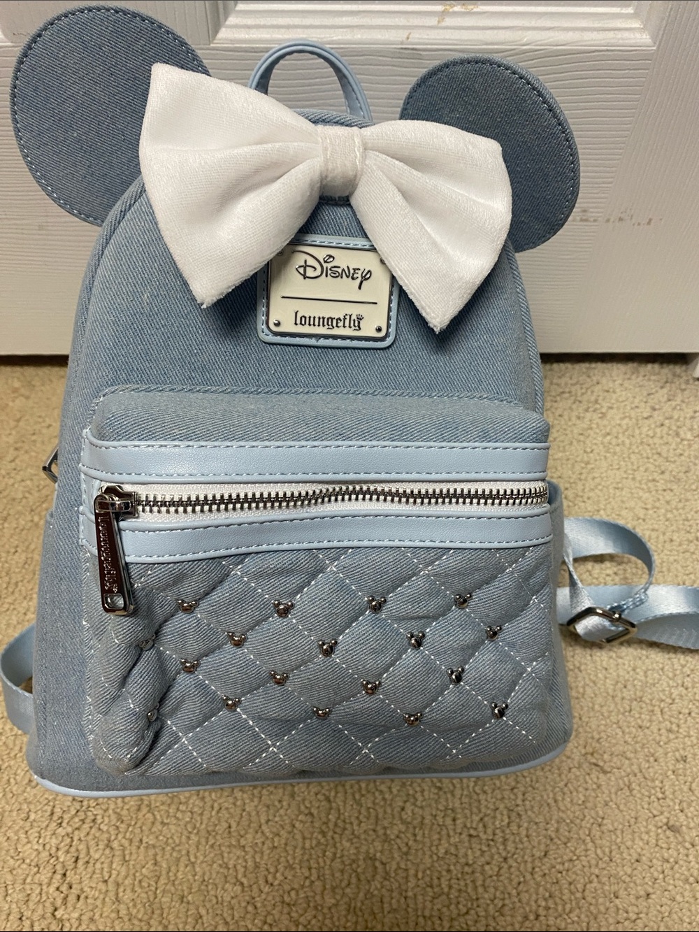 Loungefly Kids Pastel Blue Minnie Ear Mini Backpack with White Bow